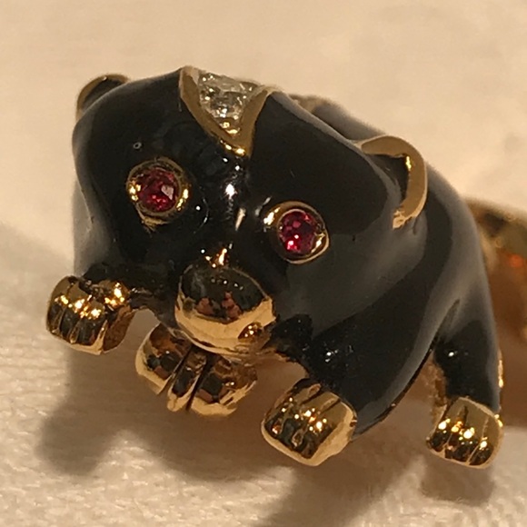 VINTAGE D'ORLAN SKUNK BLACK ENAMEL CRYSTAL BROOCH - Picture 3 of 11